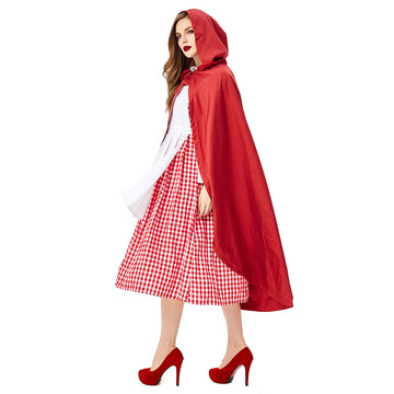 Caperucita Roja Juego de Rol Halloween Disfraz Vestido Conjunto para Adultos Femenino
